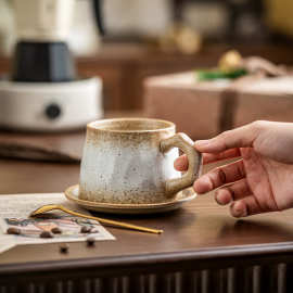 办公室高颜值复古泼墨创意陶瓷咖啡杯碟套装手工粗陶马克杯咖啡杯