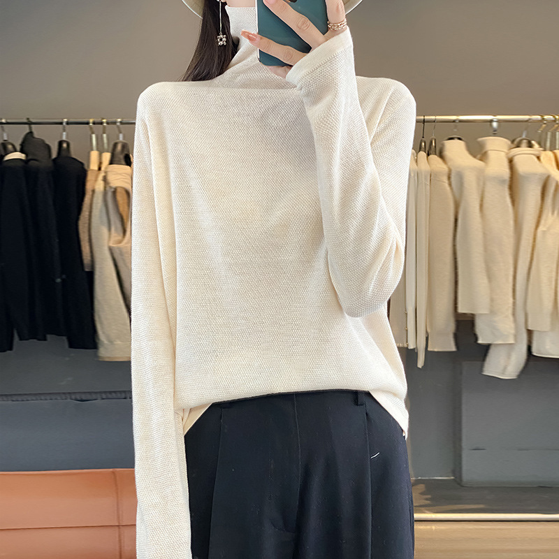 Autumn new cross-border women's wool sweater Korean version of the pile collar inside the base shirt solid color women's sweater wholesale