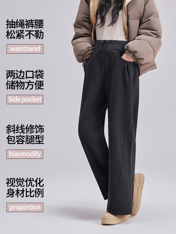 孕妇高腰阔腿裤宽松直筒垂感拖地休闲裤秋冬新款高弹托腹运动裤|undefined