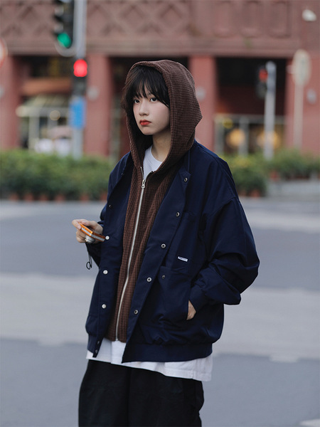 Demi-season Japanese retro jacket with hood for men and women