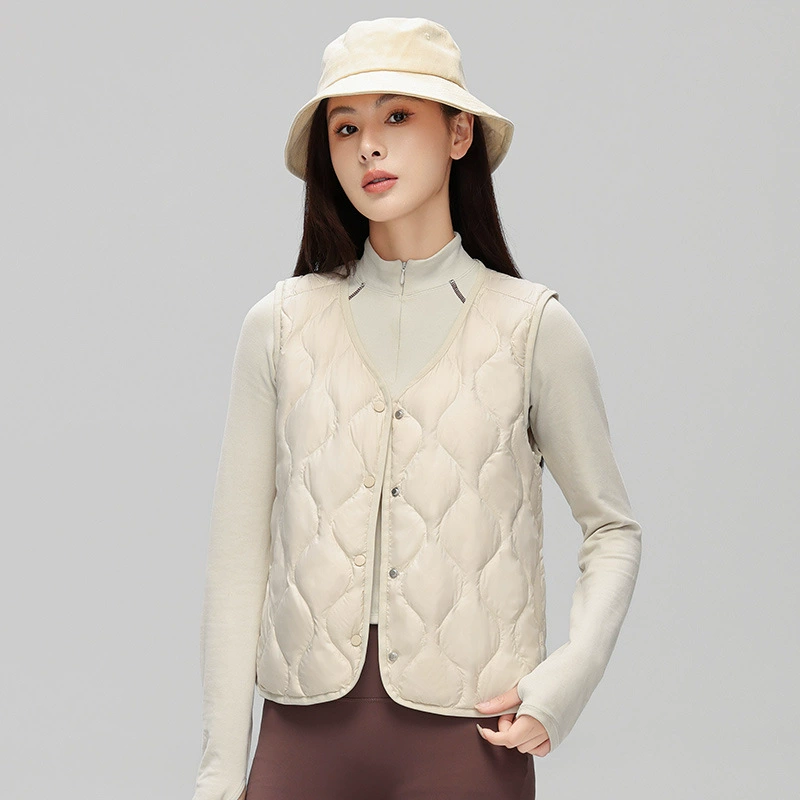 Короткий тонкий пуховый жилет дамы зимой тонкий V-образный вырез легкий и удобный теплый темперамент зимний дикий пальто