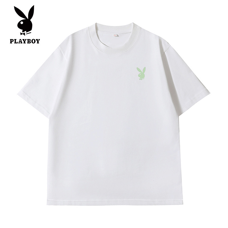 Playboy Summer Top with Drop Shoulder Silhouette, Small Round Neck, Short Sleeve T-Shirt, Unisex Print Playboy Summer Top with Drop Shoulder Silhouette, Small Round Neck, Short Sleeve T-Shirt, Unisex Print
