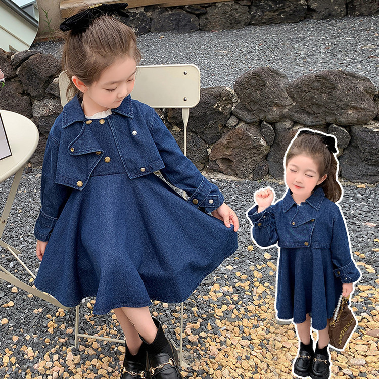 Girls' Autumn Vintage Dress Spring and Autumn 2025 New Stylish Baby Girl Fall Outfit Denim Skirt Jacket