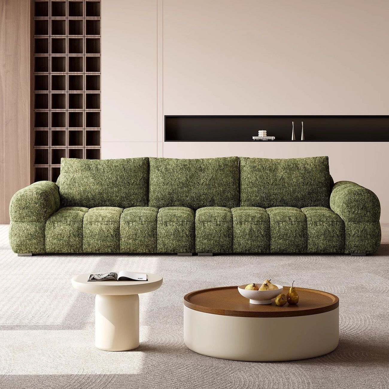 Nuevo moderno sofá de tela minimalista sala de estar casera crema nube puff línea recta sofá de tela de nieve