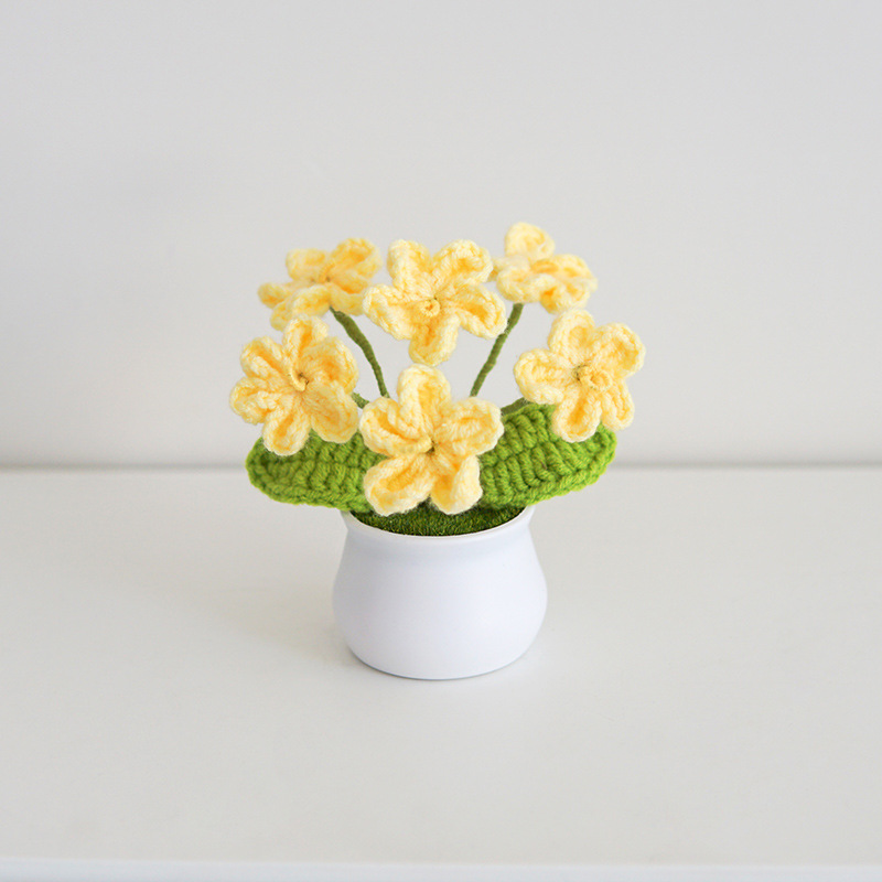 Amazon transfronterizo simulación verde planta hecha a mano DIY girasol Mini en maceta de lana tejida bonsai adornos al por mayor