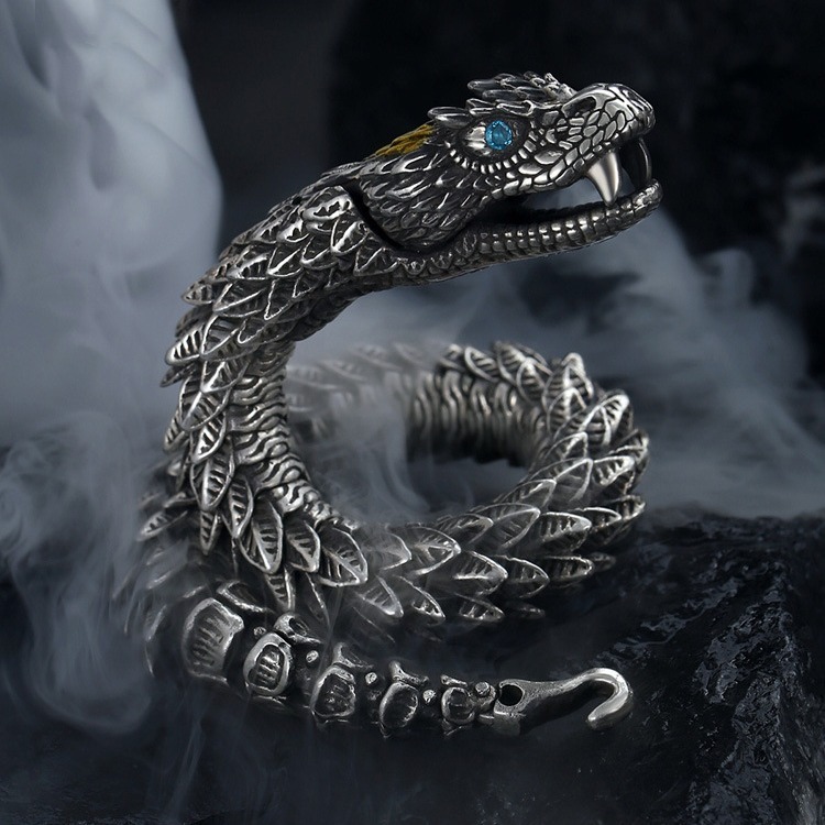 Sterling Silver Bracelet for Men, High-End, Original Niche Design, Personalized Medusa Rattlesnake, Hip-Hop, Domineering Trend Sterling Silver Bracelet for Men, High-End, Original Niche Design, Personalized Medusa Rattlesnake, Hip-Hop, Domineering Trend