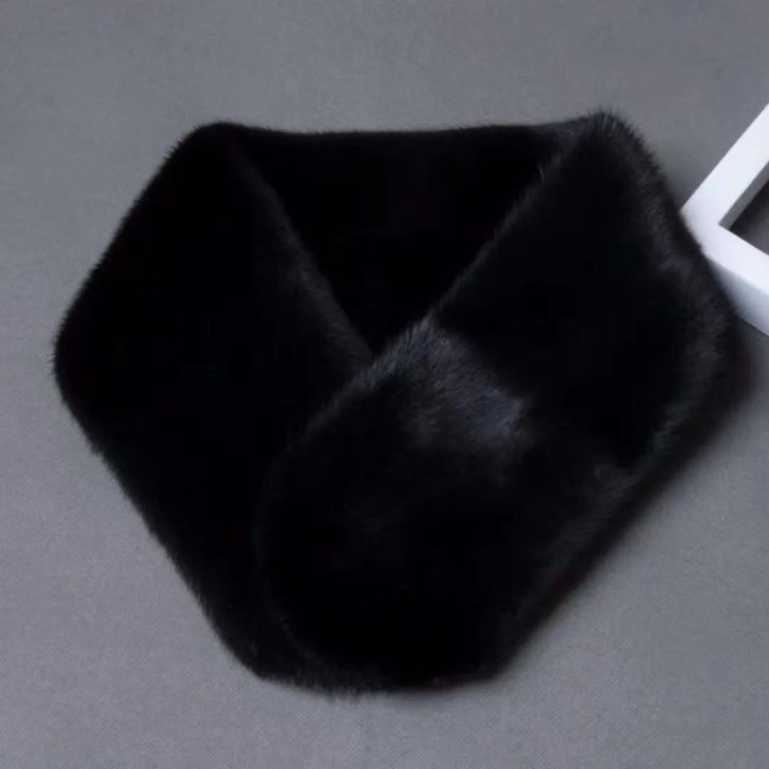 Winter faux mink fur neck warmer for men and women, warm neck protector, solid color cross-style fur scarf