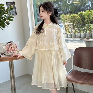 Girls' Fairy Style Hanfu Spring Photography Dress Improved Tang Suit Ancient Princess Dress Middle and Big Children Ethnic Style Dress