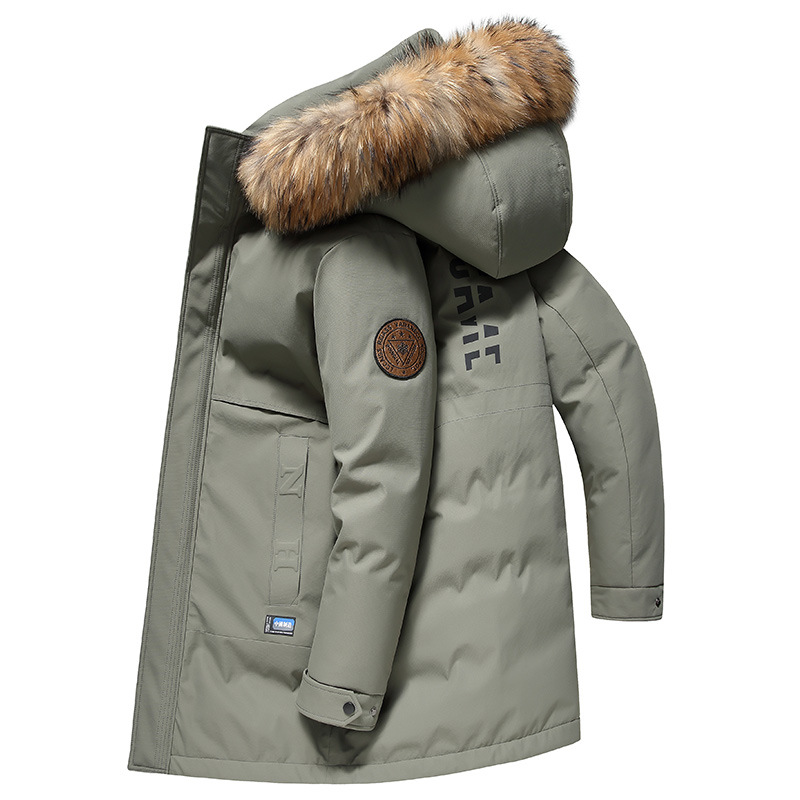 Leishibert chaqueta de los hombres de invierno de los Hombres Nuevo Cuello de piel de mapache de longitud media al aire libre extremadamente frío chaqueta de los hombres