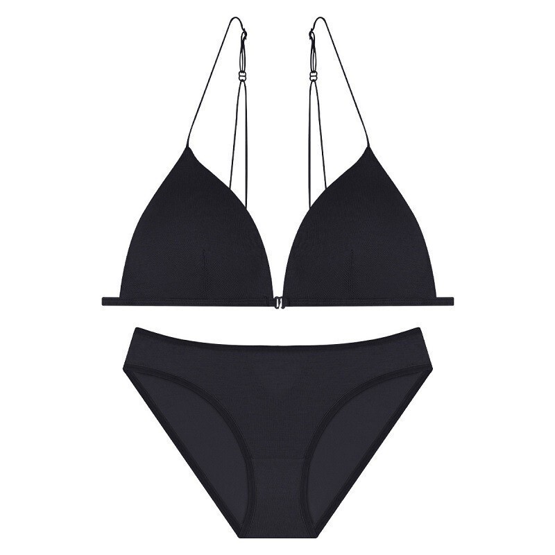 French-Style Sexy Lingerie for Women, Front-Clasp Triangle Cup, Wireless Bra, Thin Cotton, Thin Straps, Beautiful Back Lingerie Set Bra