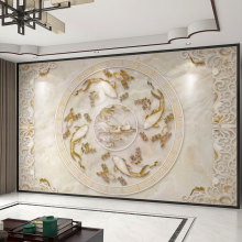 墙纸新中式3d立体九鱼图电视背景墙壁纸客厅壁布卧室床头墙布壁画