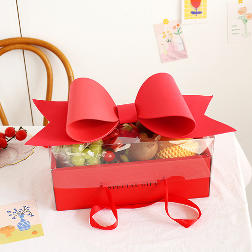 Mother's Day Bow Flowers Cake Fruit Packaging Box Transparent Cover High-end Gift Box Holiday Gift Gift Box