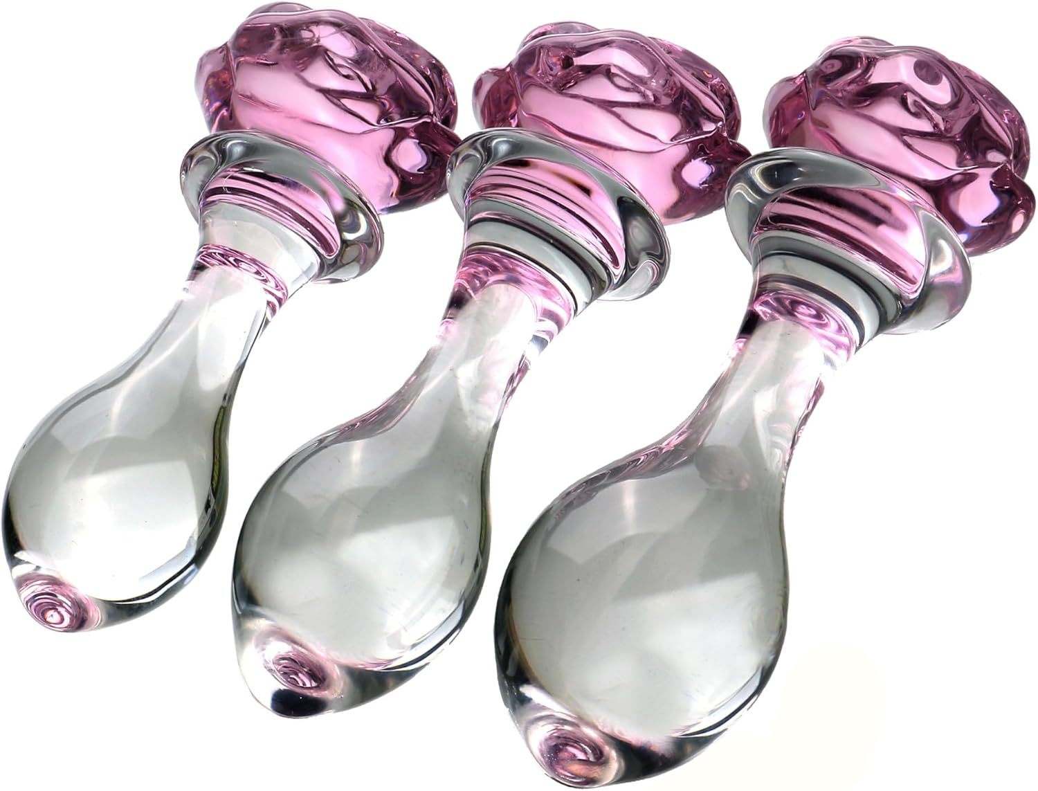 Small Pink Crystal Rose Glass Anal Plug, Transparent Borosilicate-Style Massage Toy — detail image 14