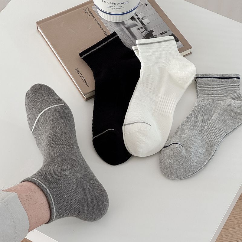Classic Men's Socks in Black, White, and Gray, Korean Style Design, Breathable Cotton Socks, Low-Cut Sports Socks, Fashionable Trendy Socks Classic Men's Socks in Black, White, and Gray, Korean Style Design, Breathable Cotton Socks, Low-Cut Sports Socks, Fashionable Trendy Socks