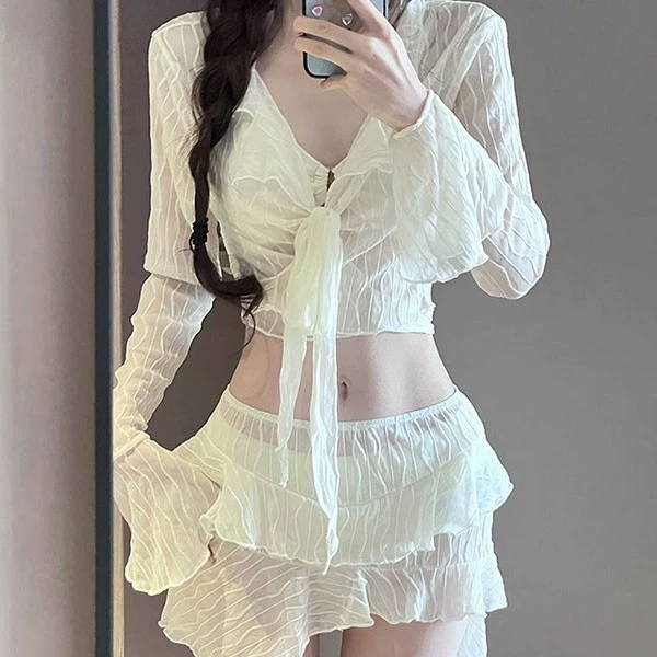 Женский купальник 2025 года, новый, высококачественный, бикини, стройнящий, консервативный, скрывающий живот, сексуальный, с разрезом, чистое желание, курортный, горячие источники.