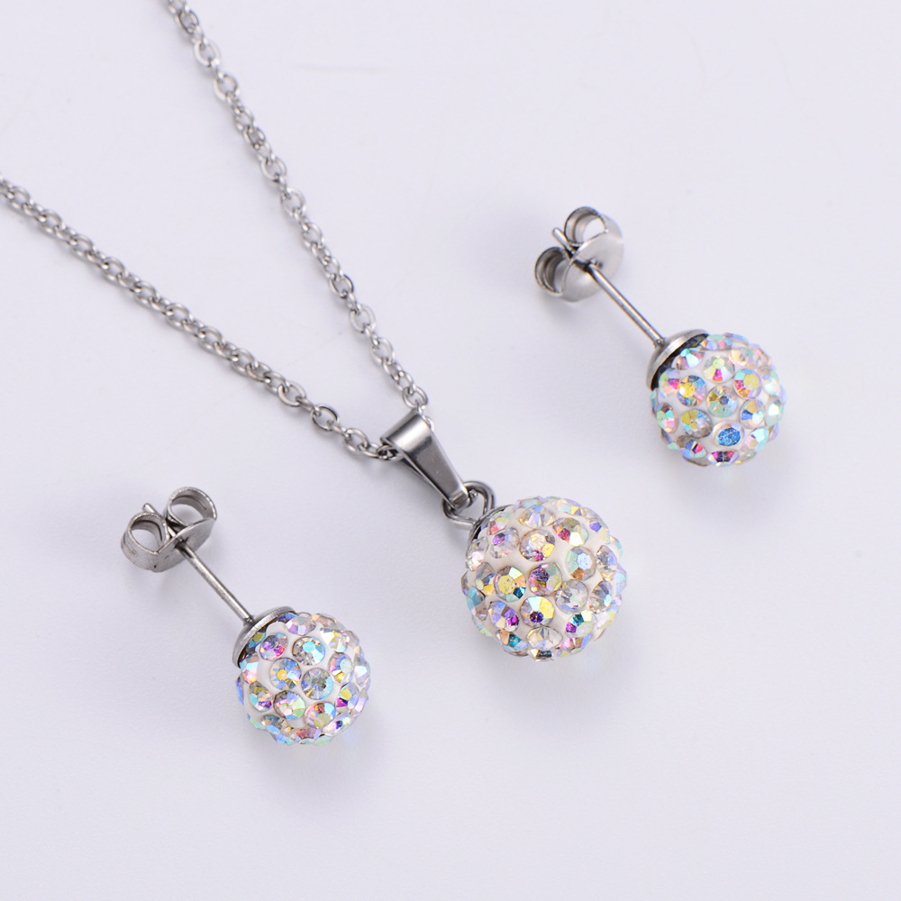 Simple Full Diamond Ball Pendant Necklace Fashion Necklace Earrings Set display picture 3