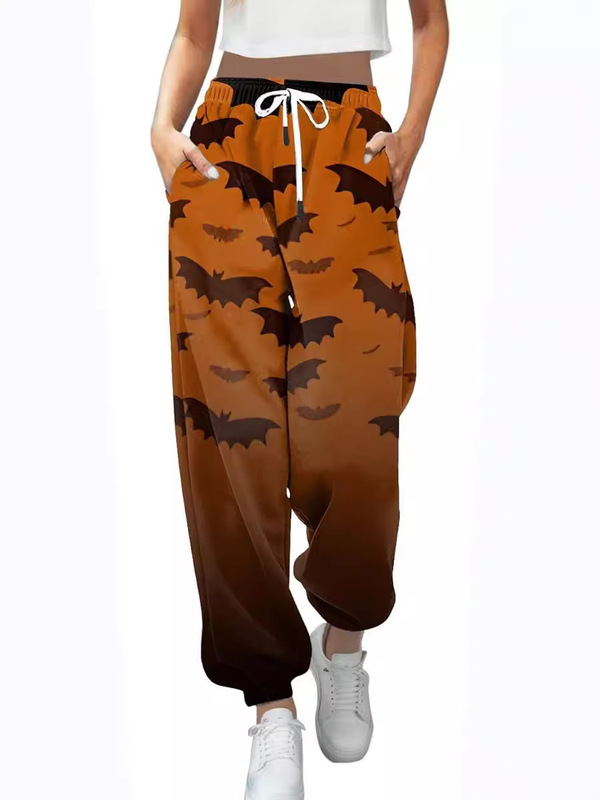 Women's Belted Sweatpants Pattern Printed Colorblock Sweatpants Women's Running Jogging Pants Autumn Clothing 2024