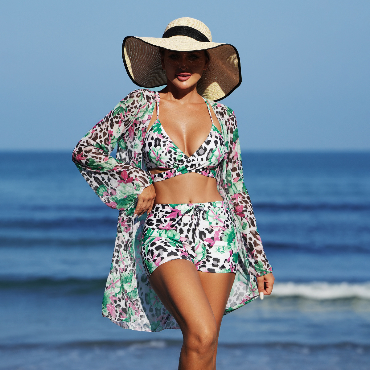 Ming Yi nueva moda europea y americana sexy multicolor estampado traje de baño de mujer bikini traje de baño de tres piezas BIKINI