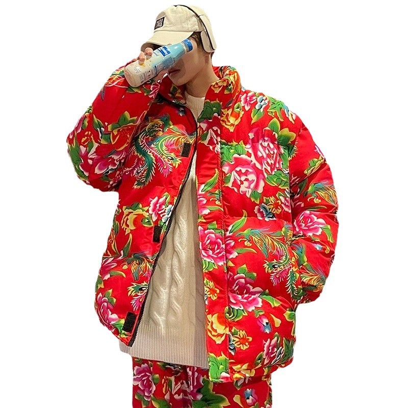 Estilo chino noreste más tamaño chaqueta acolchada de algodón nacional moda pareja suelta abrigo collar casual Moda hombres y mujeres de una sola pieza entrega