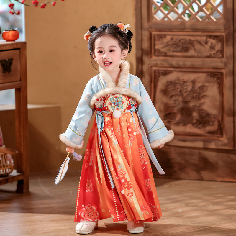 Children's Hanfu, Girls' Tang Suit, Velvet Thickeneded Dress, Ancient Costume, New Year's Greetings Dress, Girl's Princess Dress, New Year's Dress, Chinese Style