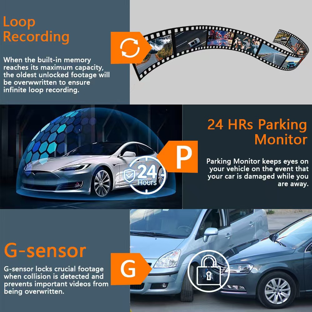 Cross-Border New 3inch Four-Channel Car Driving Recorder Wifi Connection High-Definition Night Vision Wide-Angle Car Dvr