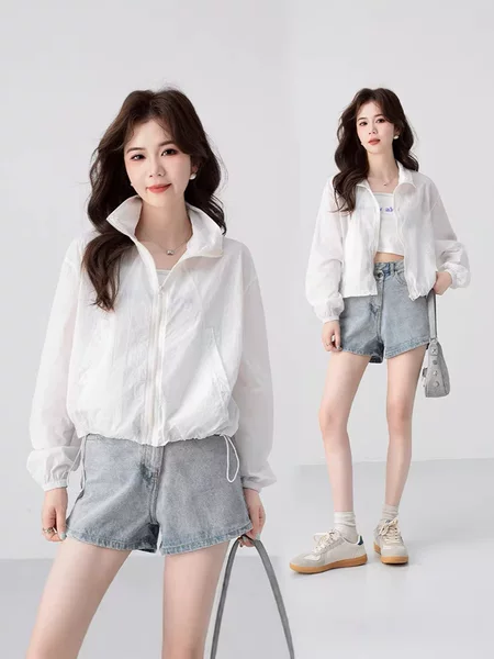 2026 New Cross-Border European and American Style Women's Pure White Casual Long-Sleeve Zip-Up Thin Shirt Blouse Cross-Border Dropshipping