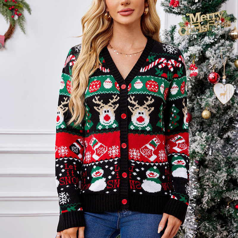 Cross-Border European and American Loose Knitted Cardigan 2026 Autumn and Winter New Sweater Jacket Women's Casual Long-Sleeved Christmas Sweater Cross-Border European and American Loose Knitted Cardigan 2026 Autumn and Winter New Sweater Jacket Women's Casual Long-Sleeved Christmas Sweater