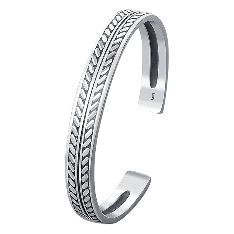 Estilo coreano simple hecho a mano retro pluma hoja personalidad S925 pulsera de plata estilo étnico pulsera unisex