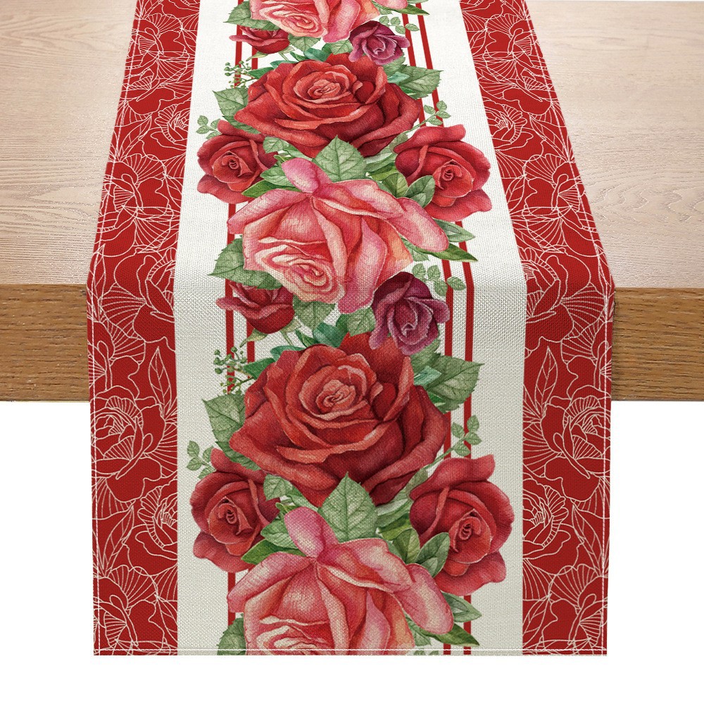 Cubierta de mesa transfronteriza para el Día de San Valentín, nueva decoración del hogar con temática de amor, mantel de lino estampado para mesa de comedor.