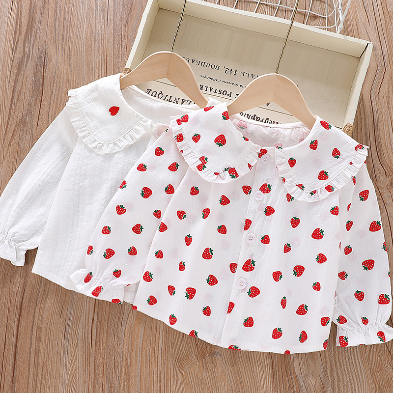 Cross-Border Girls' Long-Sleeved Shirts, Spring and Autumn Style, Pure Cotton, Lapel with Lace, Korean Style Tops, Stylish Girls' Foreign Trade Children's Clothing