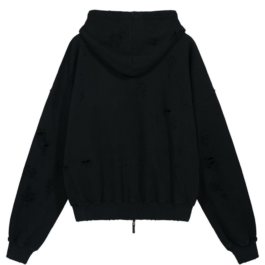 Estilo coreano Undermycar 23 Otoño e Invierno Terry apenado destruyó tirar de color sólido los hombres y las mujeres misma cremallera suéter con capucha