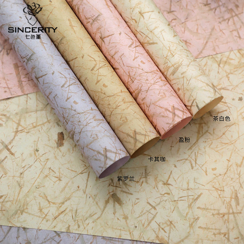 Papel de venas de hojas desmenuzadas de pensamiento de siete colores, papel de embalaje floral, papel de embalaje de ramo de arte grueso, flores de alta calidad