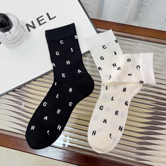 薄款字母襪中筒襪女歐貨潮襪春夏季潮襪鏤空透氣襪子