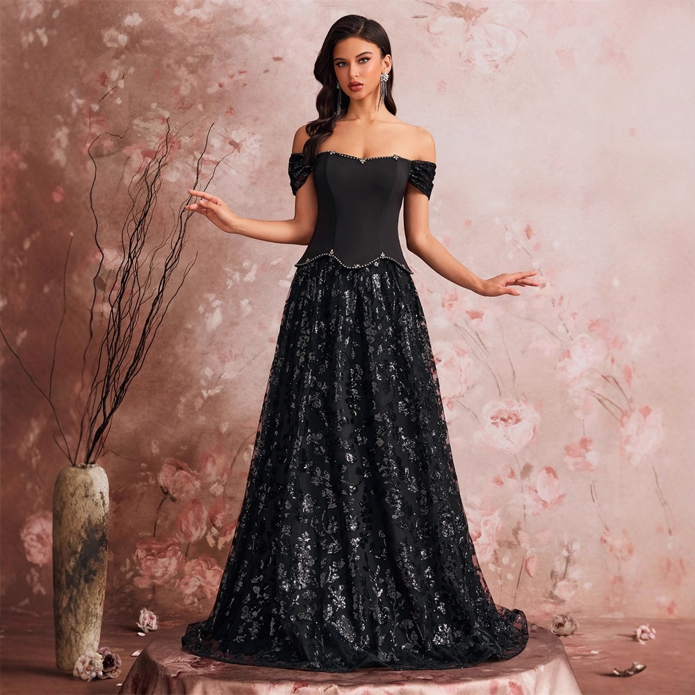 European and American Amazon Elegant Evening Dress Gorgeous Elegant Cocktail Party Fake Two-Piece Sequin Splicing Party Dress Dress