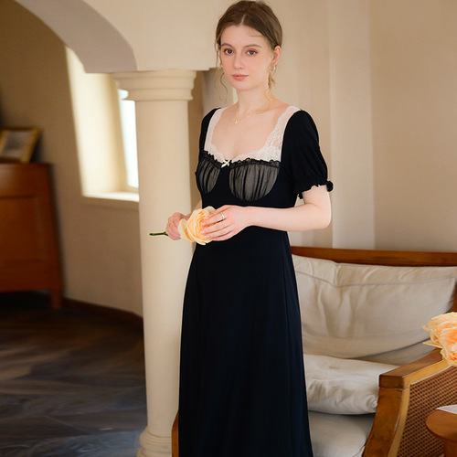 2024 new French style women’s summer high-end contrasting nightgown, sweet modal home dress that can be worn outside