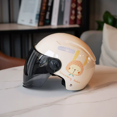 Vehicle Safety Helmet, Universal Motorcycle Half – Motosiklet kaskı (dəbilqə) - white-strawberry-rabbit-black-long-mirror-3c-certified-one-size