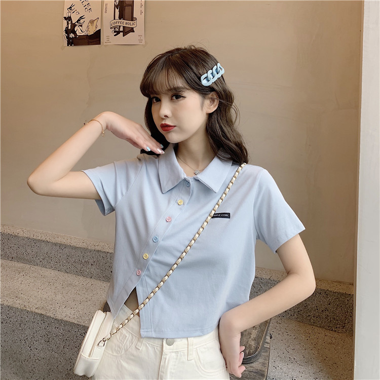 Women's T-shirt Short Sleeve T-Shirts Patchwork Button Simple Style Solid Color display picture 16