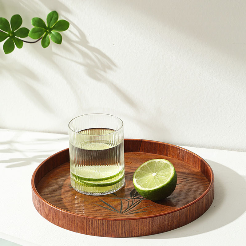 Japanese wooden tray round home hotel living room tea set tea cup portable wooden plate wooden tea tray