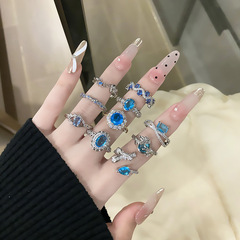 韓版個性藍鑽微鑲時尚開口戒指女幾何朋克情侶指環冷淡風小眾配飾
