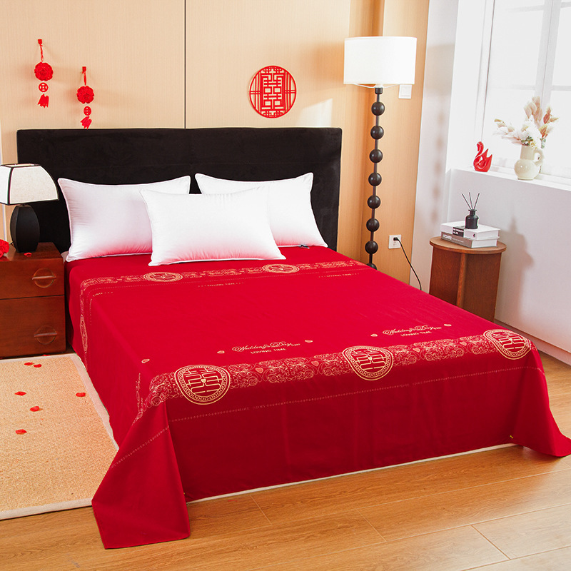 Bright Red Bed Sheets for the Bride, Wedding Celebration Single-Piece Set, Bridal Dowry Quilt, Hotel Disposable Three-Piece Set Bright Red Bed Sheets for the Bride, Wedding Celebration Single-Piece Set, Bridal Dowry Quilt, Hotel Disposable Three-Piece Set