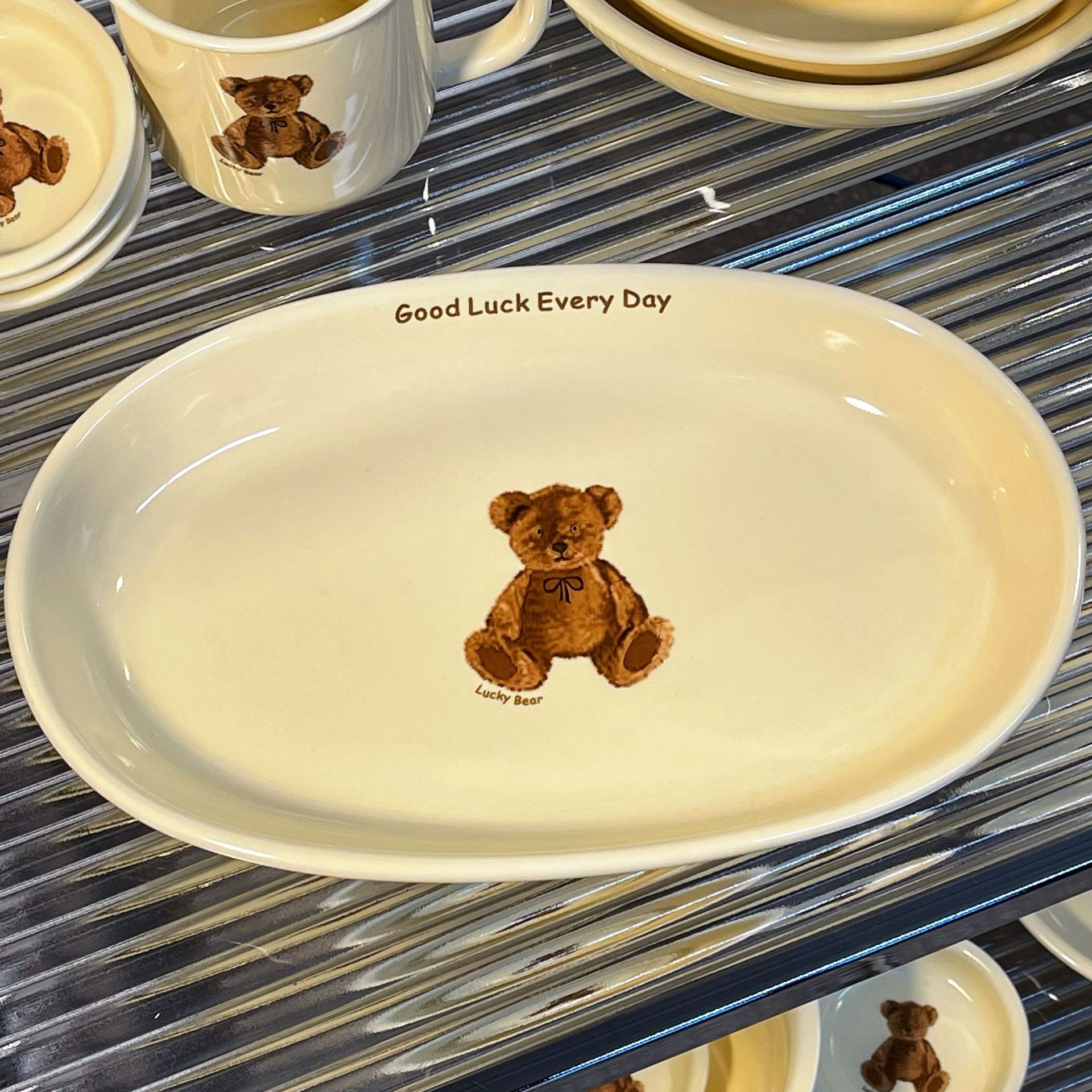 크림 귀여운 곰 10.5inch 타원형 접시