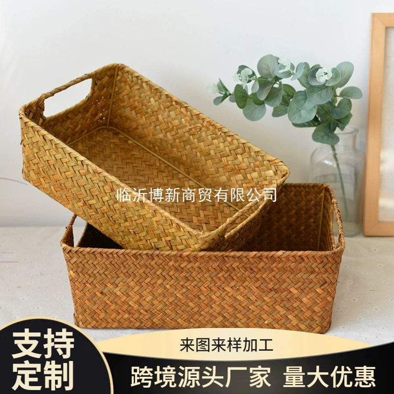 Стр官 Straw woven rectangular storage basket, storage system