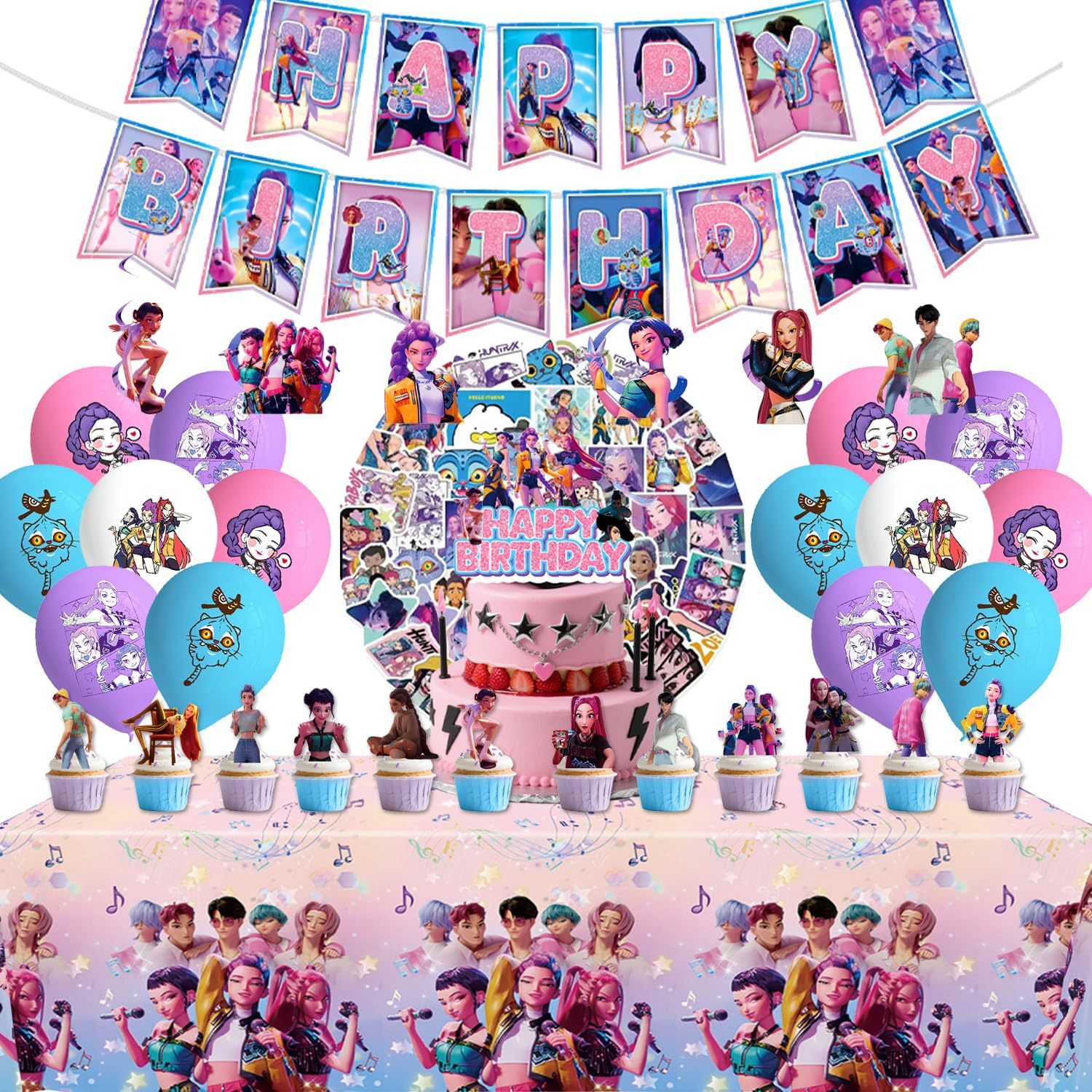 Amazon's New Witch-Hunting Girl Group Theme K-Pop Birthday Party Supplies Tablecloth Paper Plate Paper Cup Party Decoration