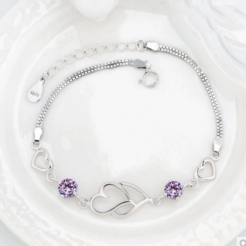 Браслет ZHENRONG JEWELRY серебристый с акцентами аметиста, корейский стиль, 0.01 кг