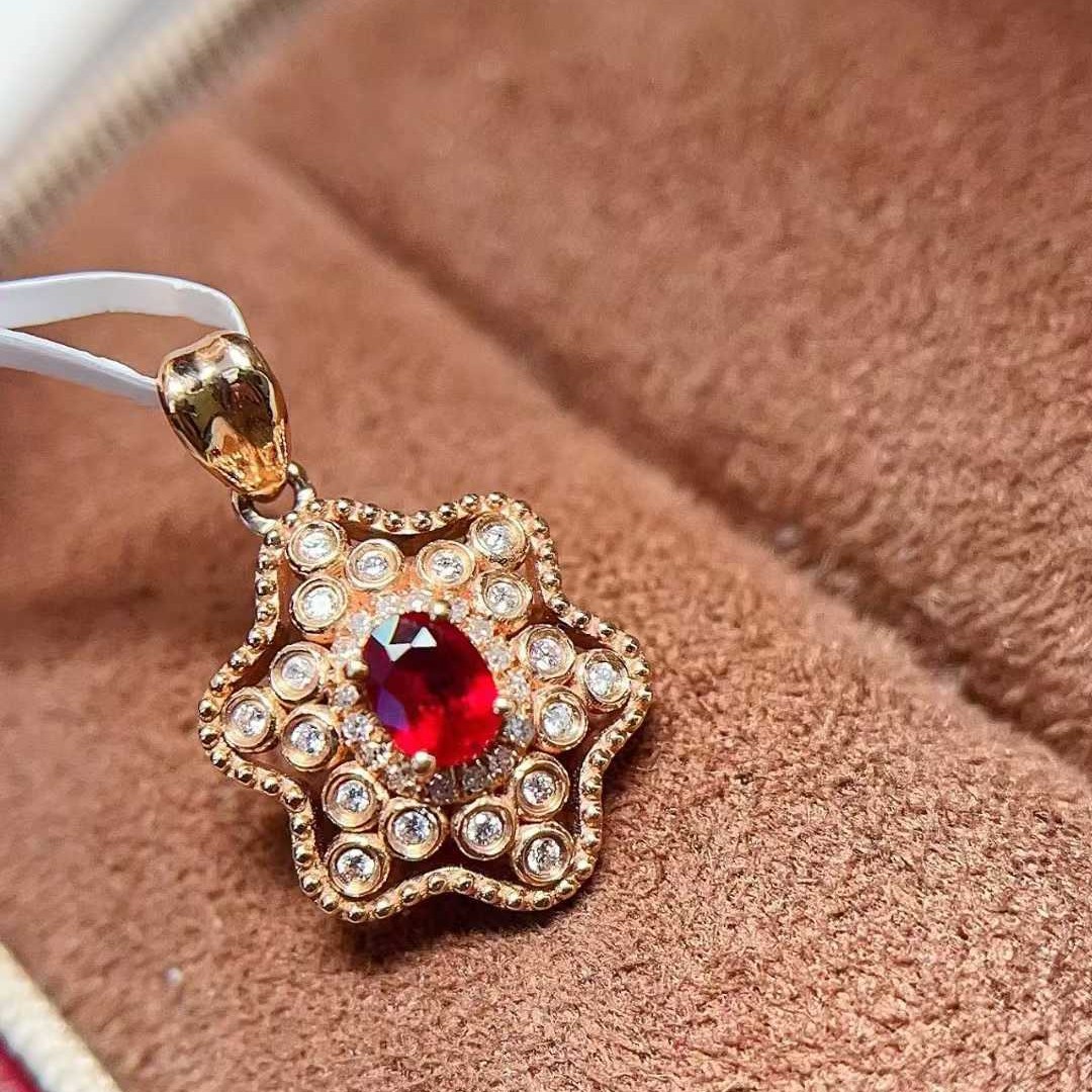 18k金红宝石 吊坠 ruby 纪念日礼品 珠宝 节日首饰 珠宝厂