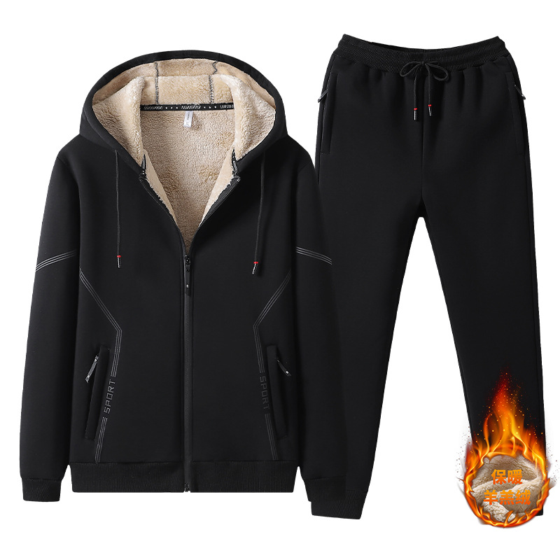 Trajes deportivos de invierno para hombres, algodón grueso, cordero de cachemira grueso, cardigan de tamaño grande, ocio grueso, dos piezas, moda