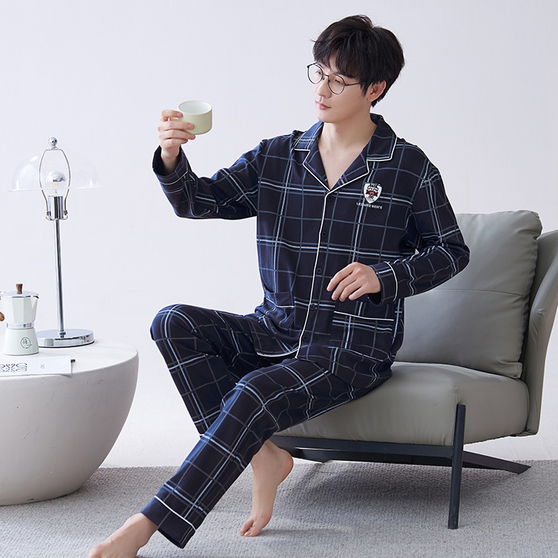 Pijamas de hombre primavera y otoño de algodón puro 2023 nuevos hombres de manga larga resistente ropa para el hogar Otoño e Invierno
