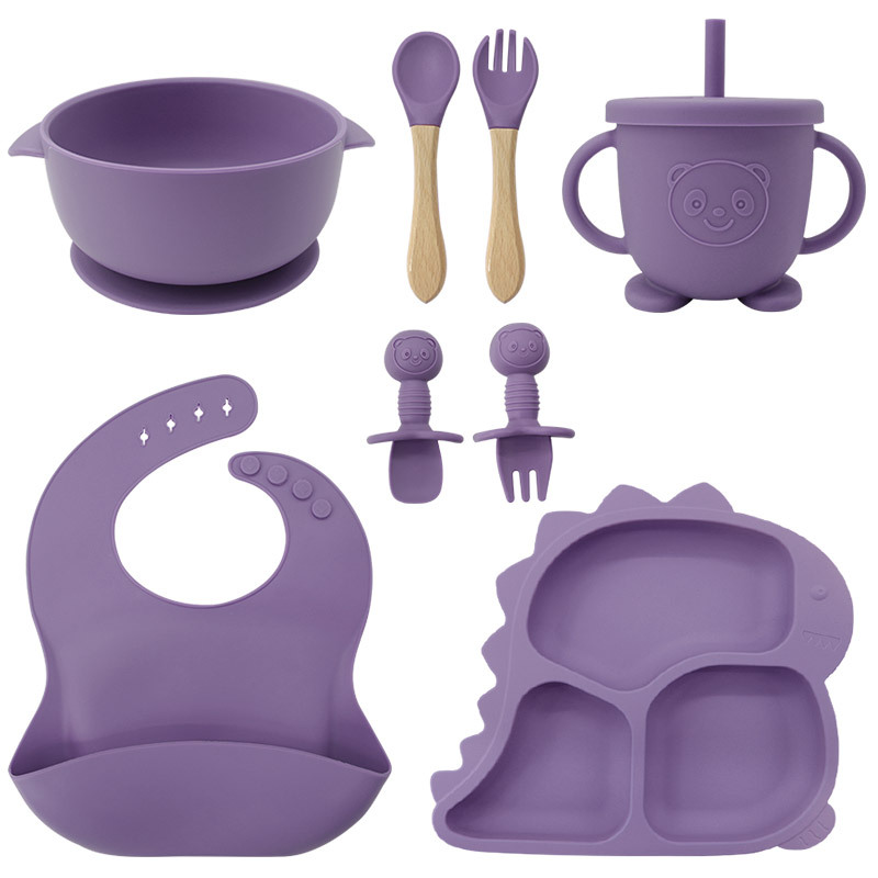 Baby Products Factory Vajilla para bebés Juego de vajilla de silicona para recién nacidos Juego de vajilla para niños de dibujos animados Juego de complementos alimenticios