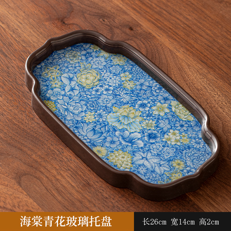 YP Begonia blue and white glass tray