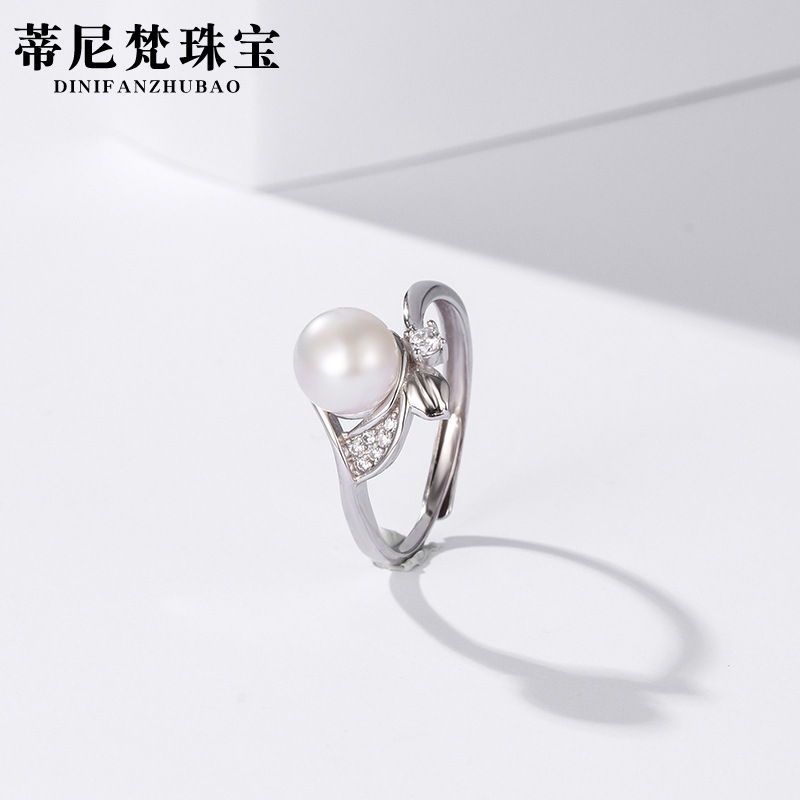 Estilo japonés y coreano nicho diseño hoja diamante ZIRCON pulsera s925 plata dulce perla anillo para las mujeres